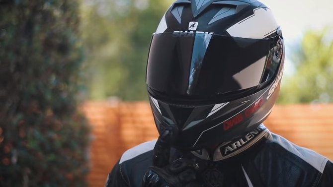 Man wearing motorcycle helmet